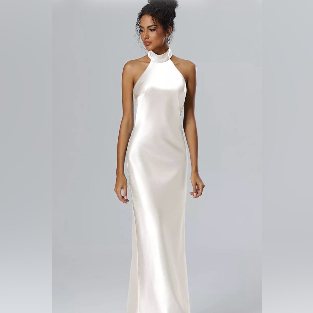 Elegant Ivory Satin Halter Dress- never worn